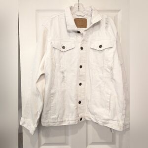 Rue21 Women white distressed ripped baggy relaxed fit denim Jean Jacket Chore XL